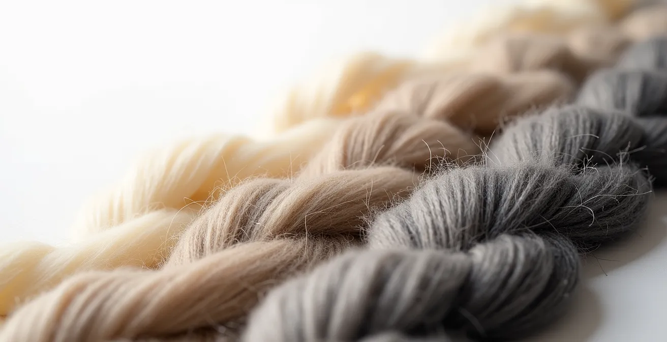 Échantillons de laine aux teintes naturelles disposés en dégradé